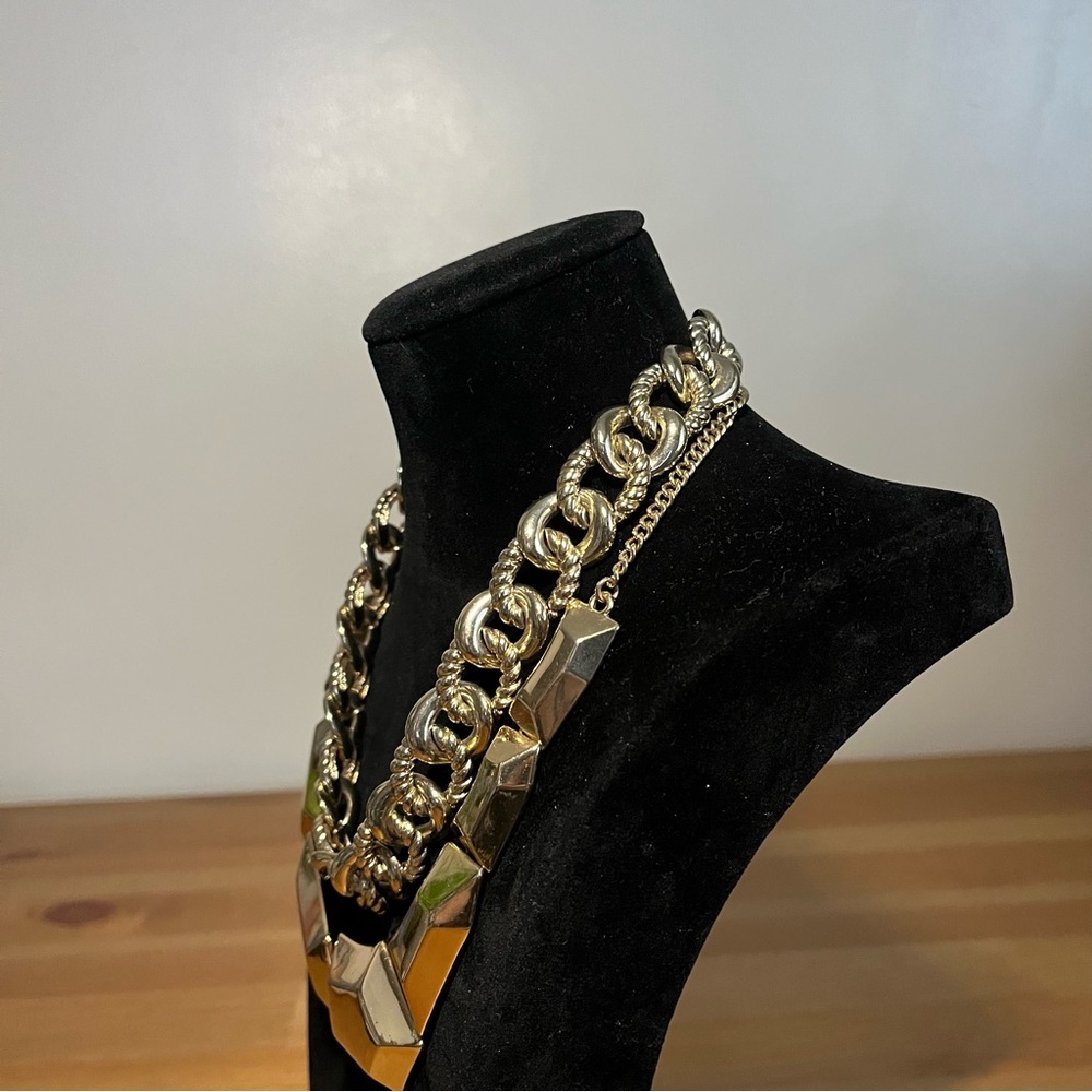 Gold-tone Vintage-style Chunky Chain Statement Necklace Set of 2- Women Jewelry - Picture 8 of 11